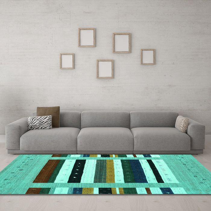 Machine Washable Abstract Turquoise Contemporary Area Rugs in a Living Room,, wshcon1918turq