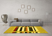 Machine Washable Abstract Yellow Contemporary Rug, wshcon1918yw