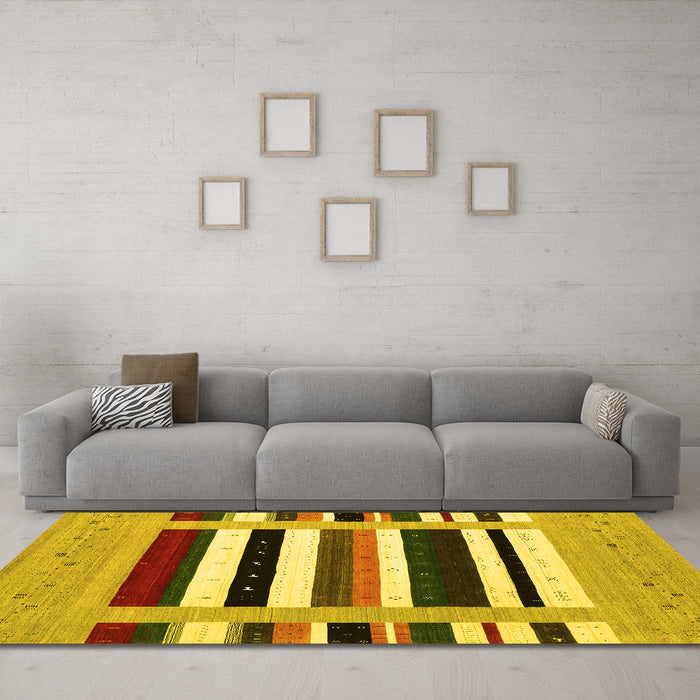 Machine Washable Abstract Yellow Contemporary Rug in a Living Room, wshcon1918yw