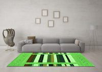 Machine Washable Abstract Green Contemporary Rug, wshcon1918grn