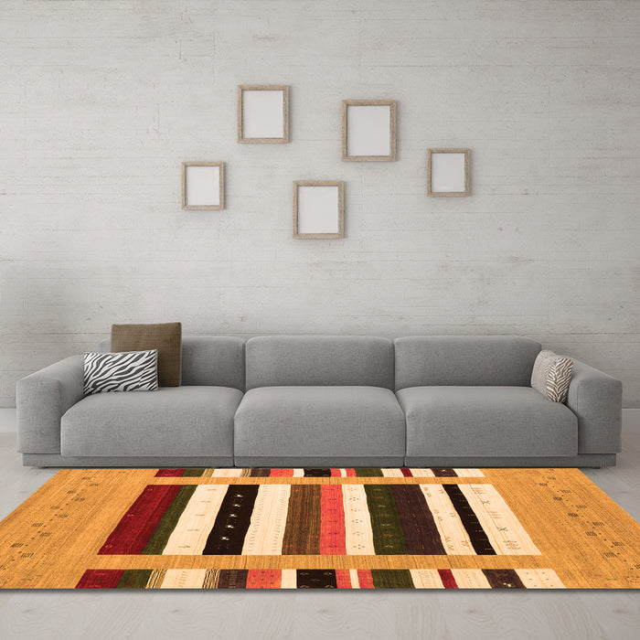 Machine Washable Abstract Orange Contemporary Area Rugs in a Living Room, wshcon1918org