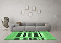 Machine Washable Abstract Emerald Green Contemporary Rug, wshcon1918emgrn