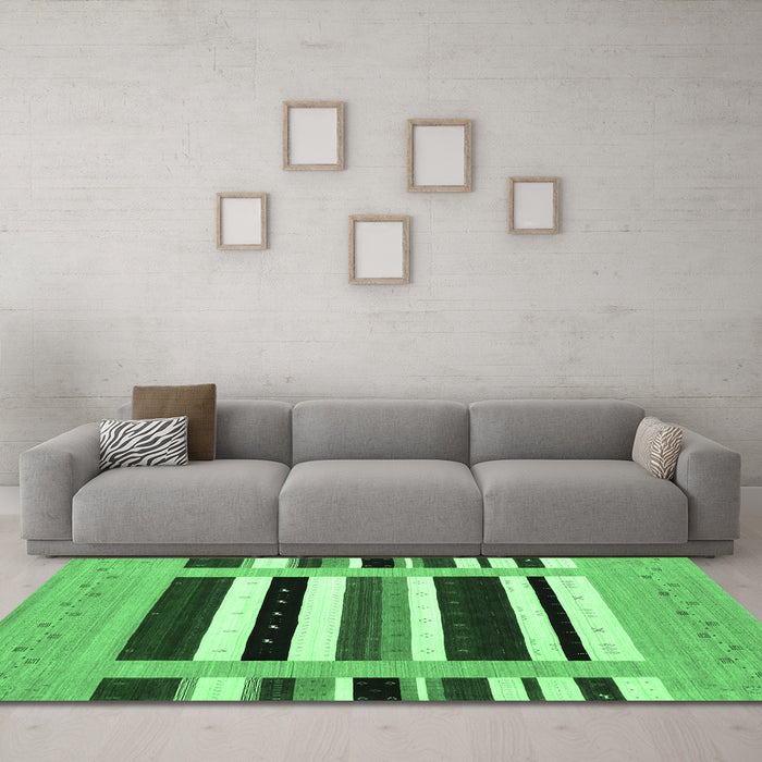 Machine Washable Abstract Emerald Green Contemporary Area Rugs in a Living Room,, wshcon1918emgrn