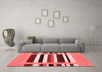 Machine Washable Abstract Red Contemporary Rug, wshcon1918red