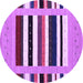 Round Machine Washable Abstract Purple Contemporary Area Rugs, wshcon1918pur