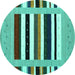 Round Machine Washable Abstract Turquoise Contemporary Area Rugs, wshcon1918turq