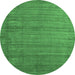 Round Machine Washable Abstract Emerald Green Contemporary Area Rugs, wshcon1919emgrn