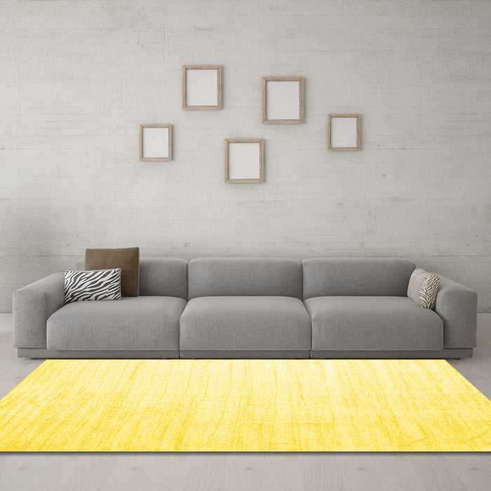 Machine Washable Solid Yellow Modern Rug in a Living Room, wshcon1920yw