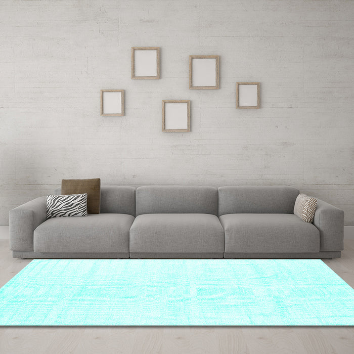 Machine Washable Solid Turquoise Modern Area Rugs in a Living Room,, wshcon1922turq