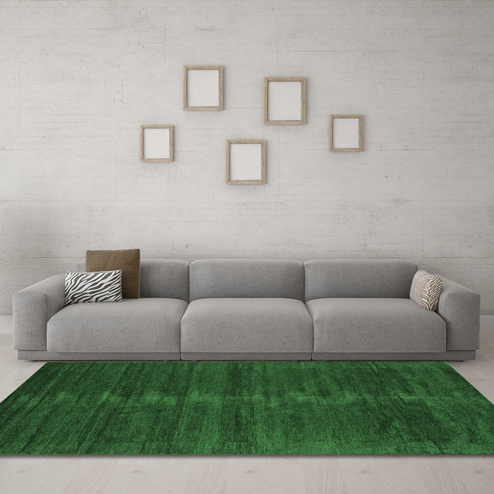 Machine Washable Abstract Emerald Green Contemporary Area Rugs in a Living Room,, wshcon1923emgrn