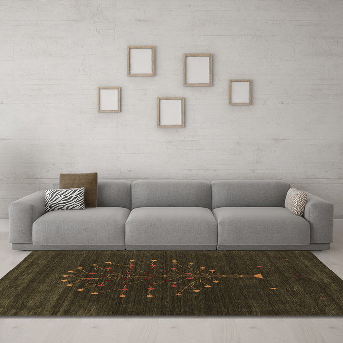 Machine Washable Abstract Brown Contemporary Rug in a Living Room,, wshcon1926brn