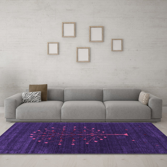Machine Washable Abstract Purple Contemporary Area Rugs in a Living Room, wshcon1926pur