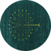 Round Abstract Turquoise Contemporary Rug, con1926turq