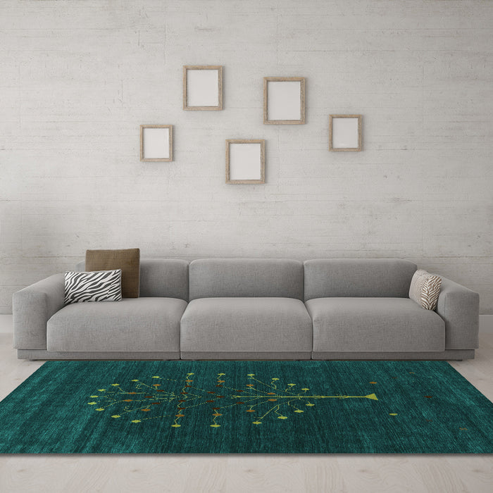 Machine Washable Abstract Turquoise Contemporary Area Rugs in a Living Room,, wshcon1926turq
