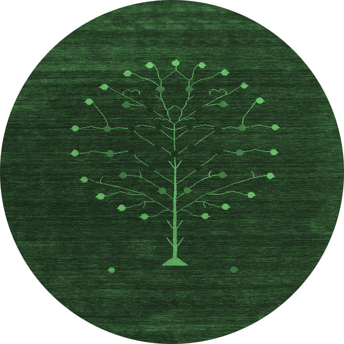 Round Machine Washable Abstract Emerald Green Contemporary Area Rugs, wshcon1926emgrn