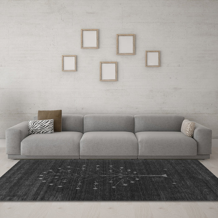 Machine Washable Abstract Gray Contemporary Rug in a Living Room,, wshcon1926gry