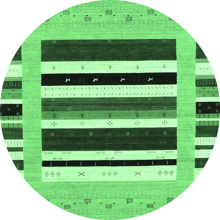 Round Machine Washable Abstract Emerald Green Contemporary Area Rugs, wshcon1927emgrn