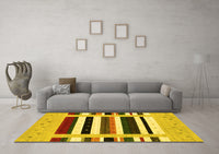 Machine Washable Abstract Yellow Contemporary Rug, wshcon1927yw