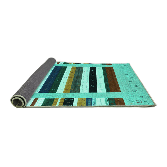 Sideview of Abstract Turquoise Contemporary Rug, con1927turq