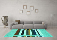 Machine Washable Abstract Turquoise Contemporary Rug, wshcon1927turq