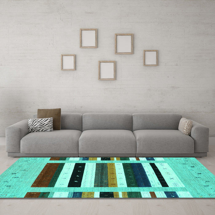 Machine Washable Abstract Turquoise Contemporary Area Rugs in a Living Room,, wshcon1927turq