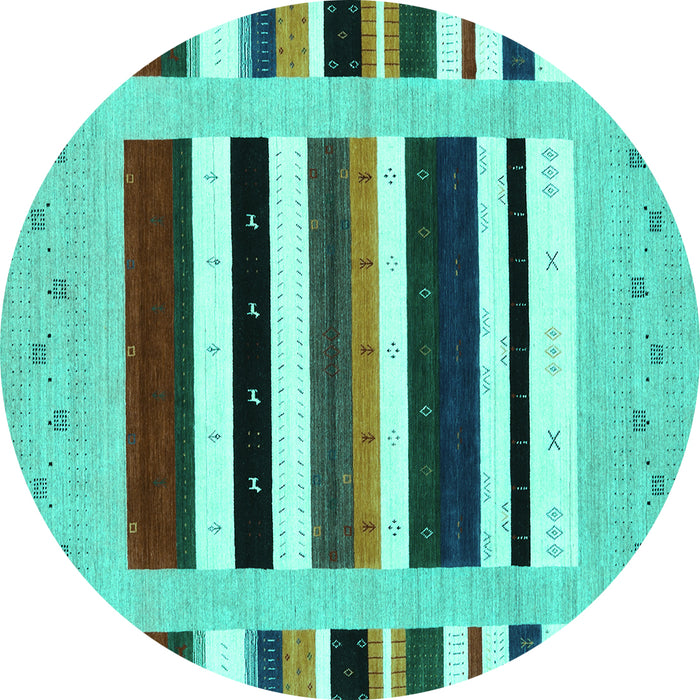 Round Machine Washable Abstract Turquoise Contemporary Area Rugs, wshcon1927turq