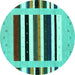 Round Machine Washable Abstract Turquoise Contemporary Area Rugs, wshcon1927turq