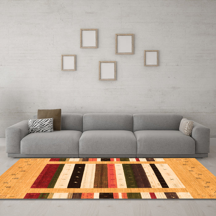 Machine Washable Abstract Orange Contemporary Area Rugs in a Living Room, wshcon1927org