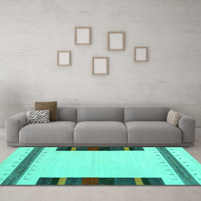Machine Washable Solid Turquoise Modern Area Rugs in a Living Room,, wshcon1928turq
