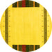 Round Machine Washable Solid Yellow Modern Rug, wshcon1928yw
