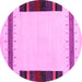 Round Machine Washable Solid Pink Modern Rug, wshcon1928pnk