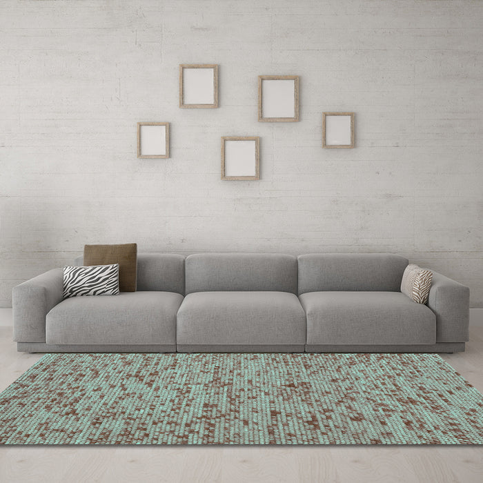 Machine Washable Abstract Turquoise Contemporary Area Rugs in a Living Room,, wshcon1931turq