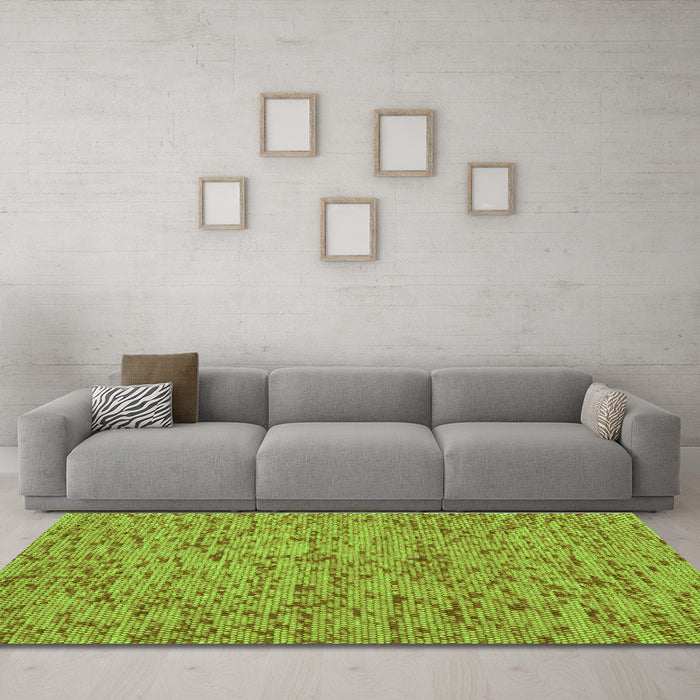 Machine Washable Abstract Green Contemporary Area Rugs in a Living Room,, wshcon1931grn
