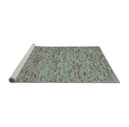 Sideview of Machine Washable Abstract Turquoise Contemporary Area Rugs, wshcon1931turq