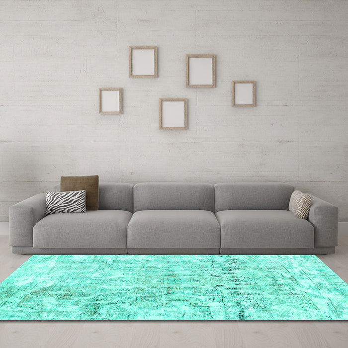 Machine Washable Abstract Turquoise Contemporary Area Rugs in a Living Room,, wshcon1932turq