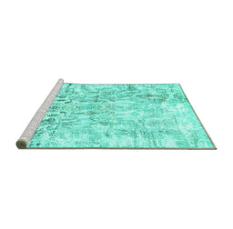 Sideview of Machine Washable Abstract Turquoise Contemporary Area Rugs, wshcon1932turq