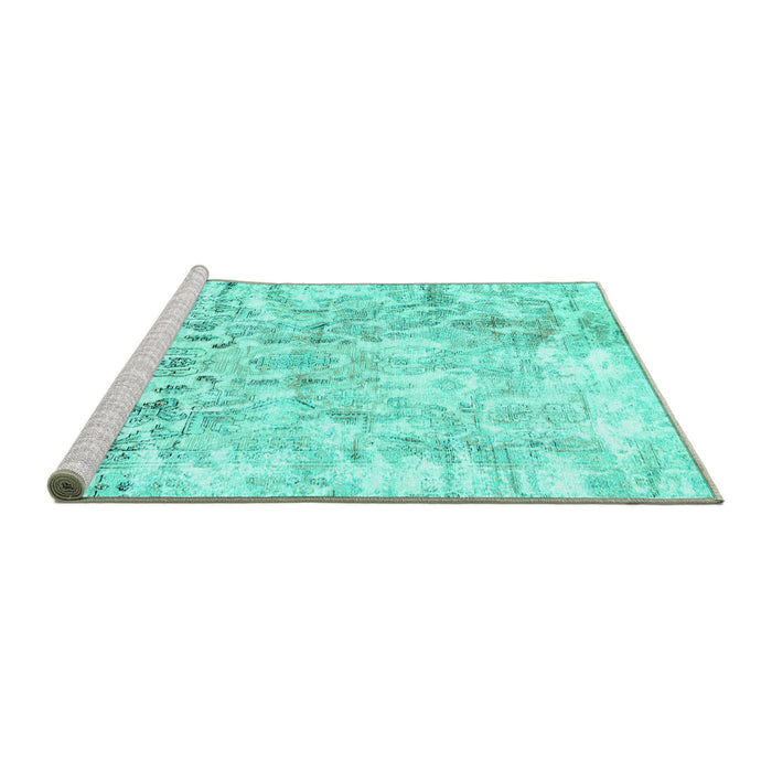 Sideview of Machine Washable Abstract Turquoise Contemporary Area Rugs, wshcon1932turq
