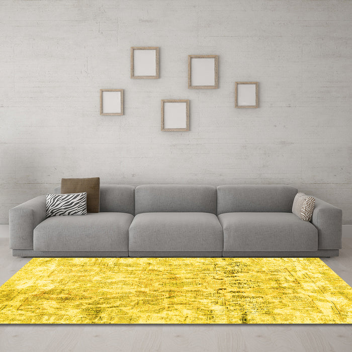 Machine Washable Abstract Yellow Contemporary Rug in a Living Room, wshcon1932yw