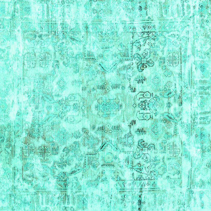 Square Machine Washable Abstract Turquoise Contemporary Area Rugs, wshcon1932turq