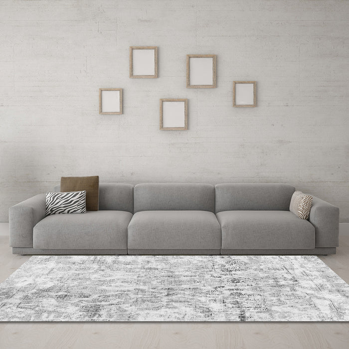Machine Washable Abstract Gray Contemporary Rug in a Living Room,, wshcon1932gry