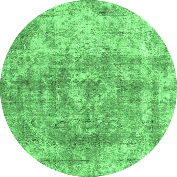 Round Machine Washable Abstract Emerald Green Contemporary Area Rugs, wshcon1933emgrn