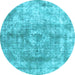 Round Machine Washable Abstract Light Blue Contemporary Rug, wshcon1933lblu