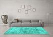 Machine Washable Abstract Turquoise Contemporary Area Rugs in a Living Room,, wshcon1933turq