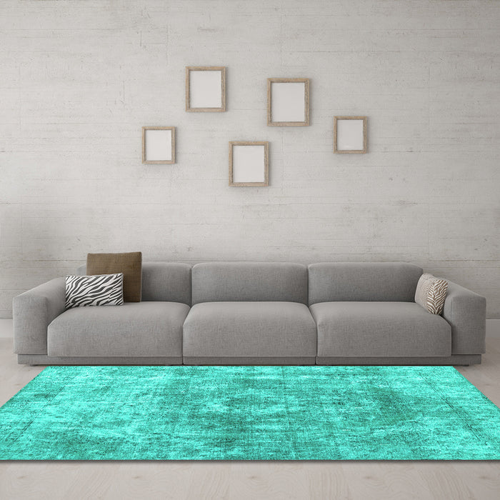 Machine Washable Abstract Turquoise Contemporary Area Rugs in a Living Room,, wshcon1933turq