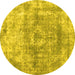 Round Abstract Yellow Contemporary Rug, con1933yw