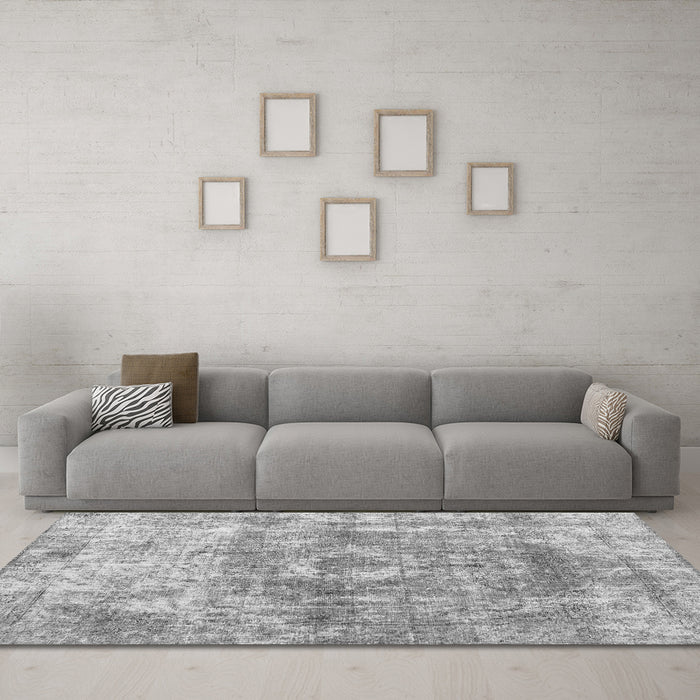 Machine Washable Abstract Gray Contemporary Rug in a Living Room,, wshcon1933gry