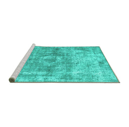 Sideview of Machine Washable Abstract Turquoise Contemporary Area Rugs, wshcon1933turq