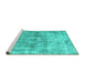 Sideview of Machine Washable Abstract Turquoise Contemporary Area Rugs, wshcon1933turq