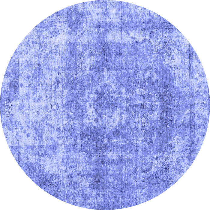 Round Abstract Blue Contemporary Rug, con1933blu