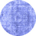 Round Abstract Blue Contemporary Rug, con1933blu